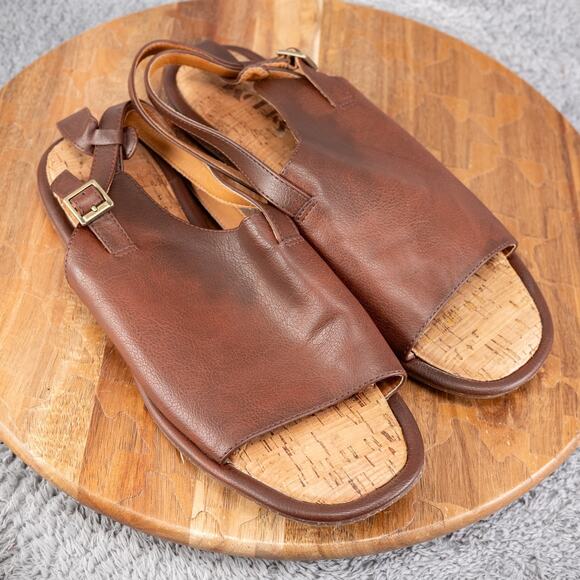 Korks Tate Sandals Size 11 M Brown Cork Footbed Buckle Closure - Picture 1 of 5